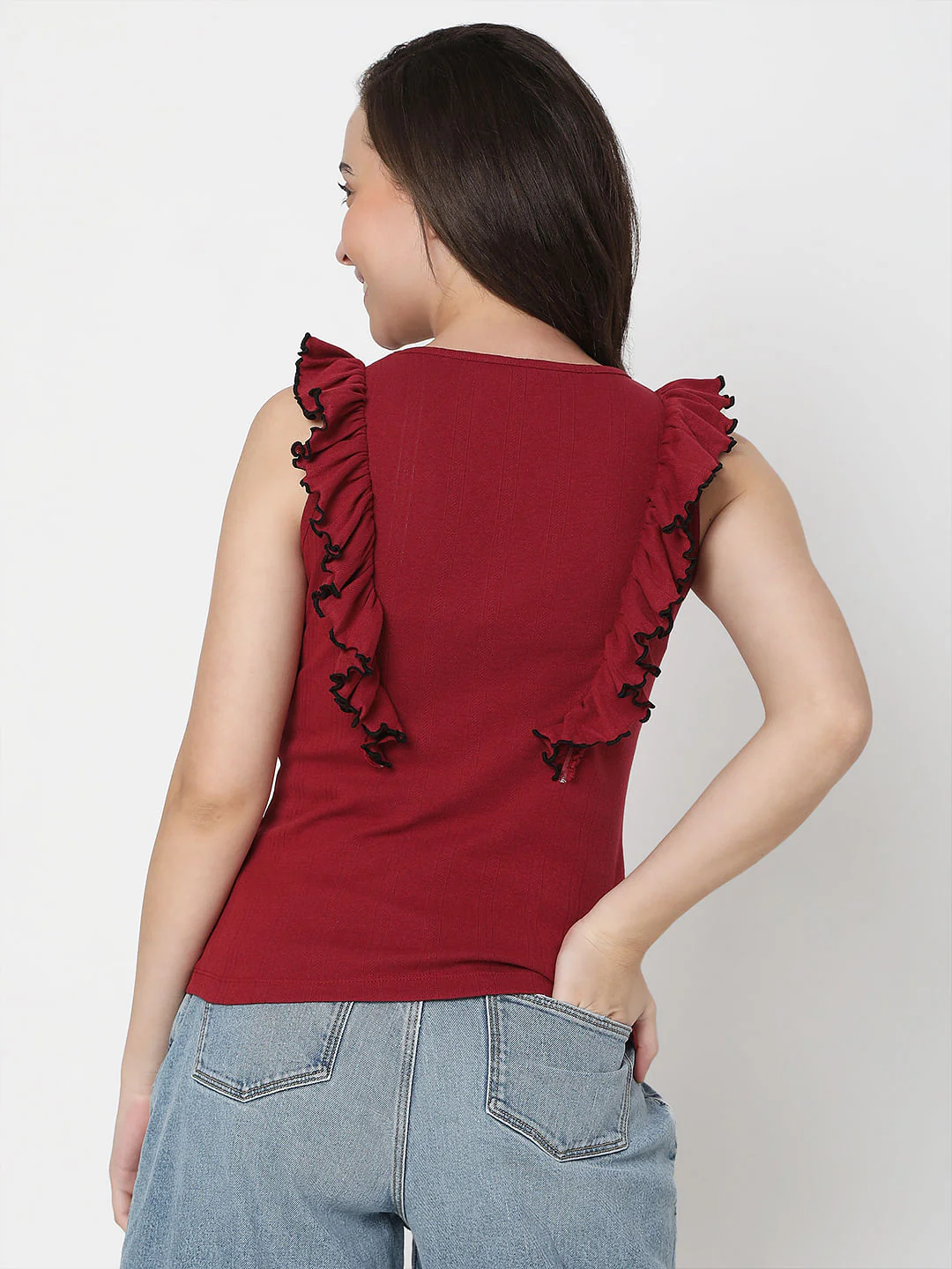 Red Ruffle Detail Top - Image 4
