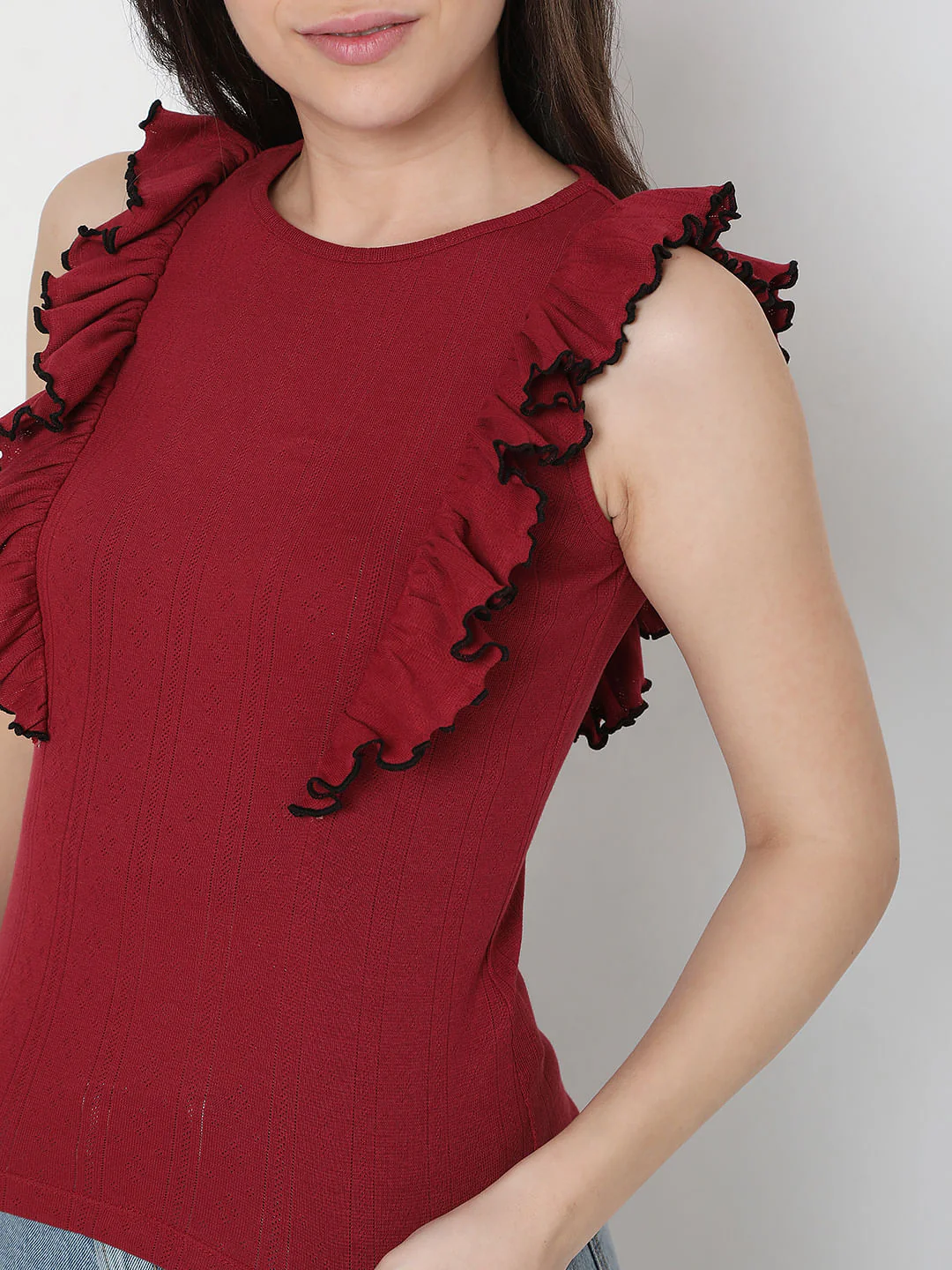 Red Ruffle Detail Top - Image 6