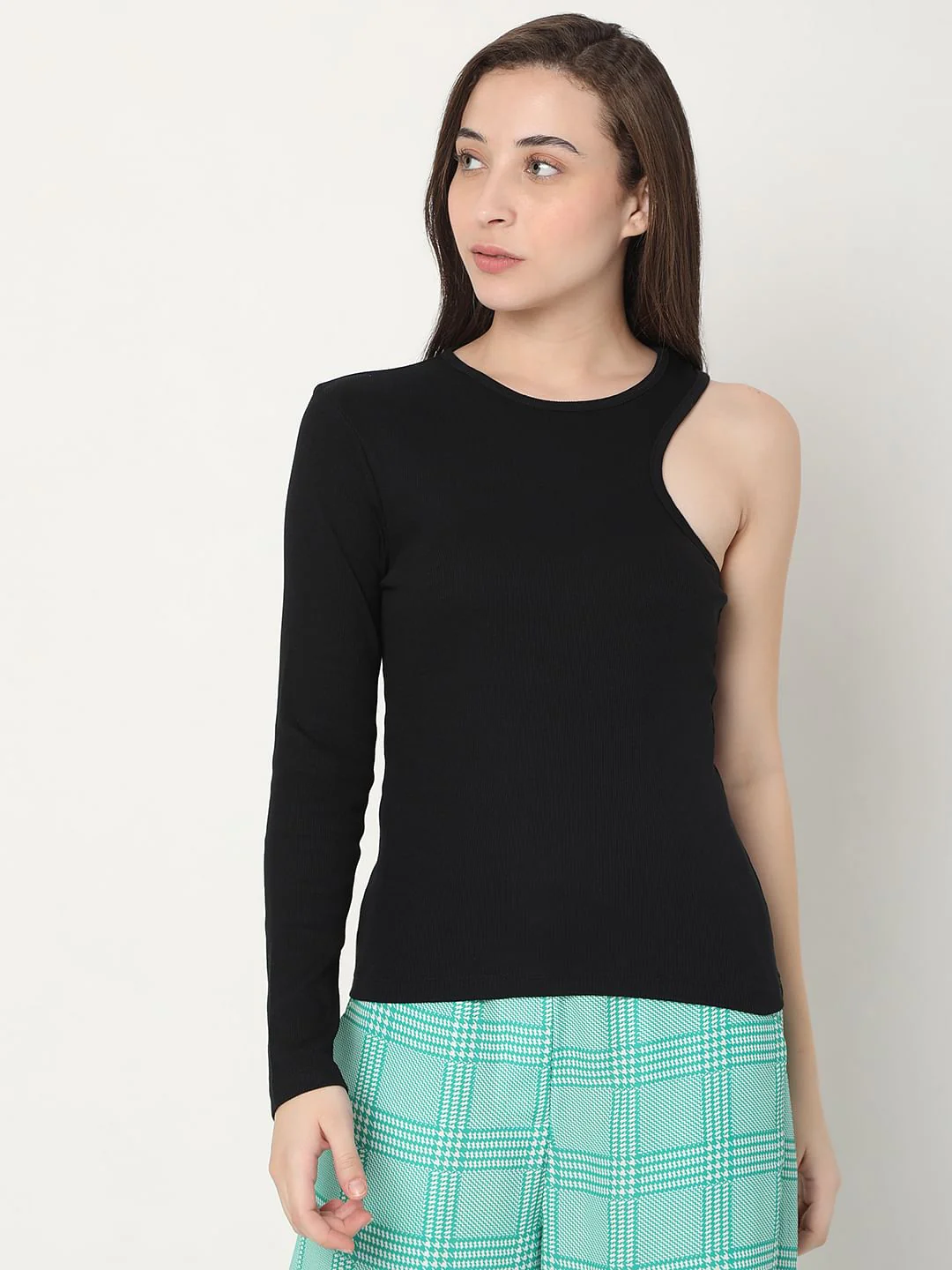 Black One Shoulder T-Shirt - Image 2