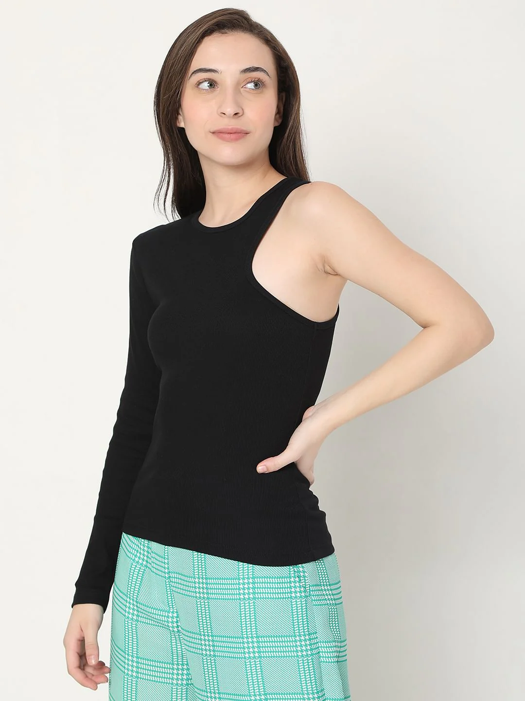Black One Shoulder T-Shirt - Image 3