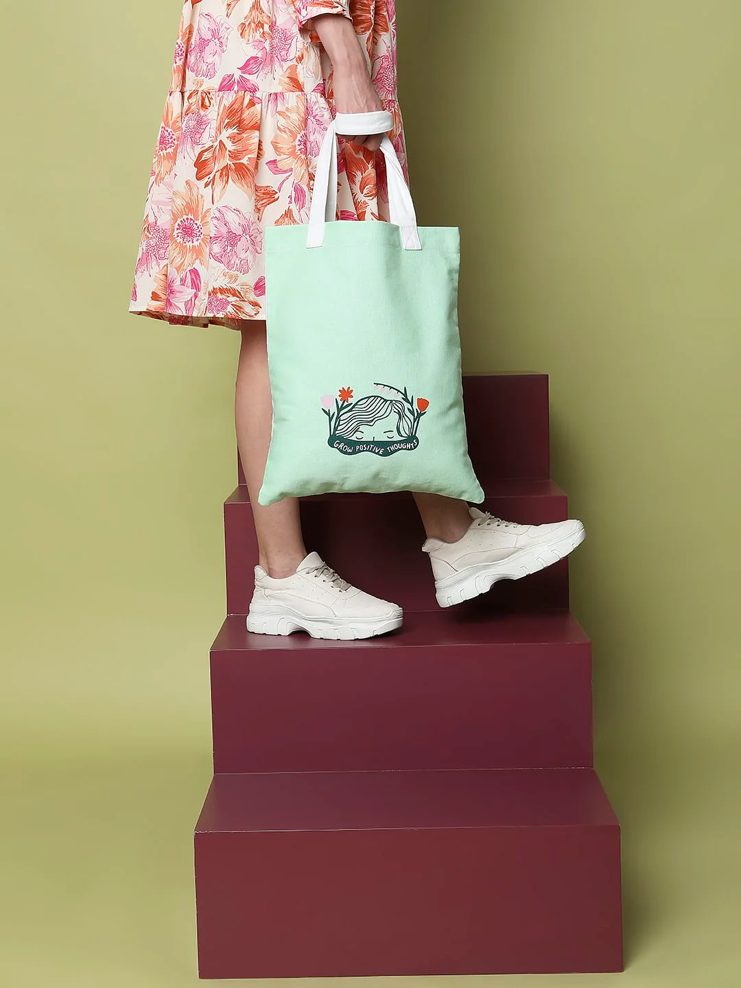Pastel Green Printed Tote Bag