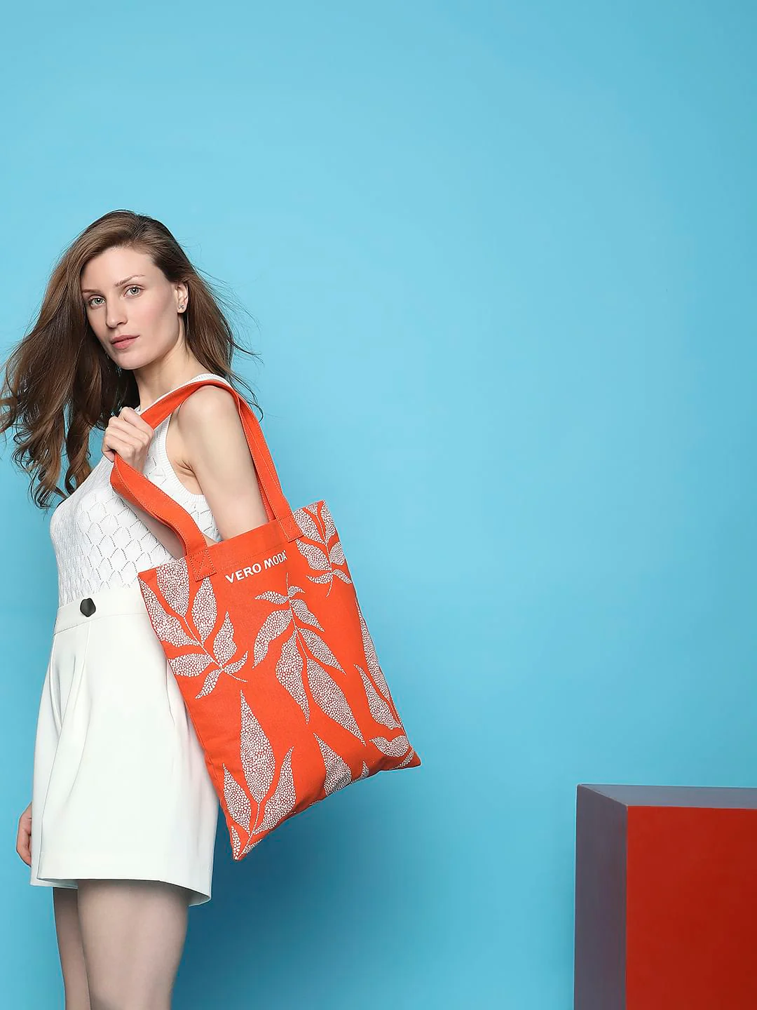 Orange Printed Tote Bag