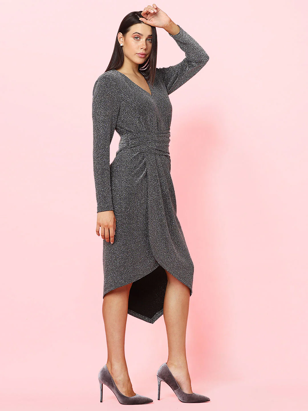 Marquee Black Shimmer Draped Dress - Image 3