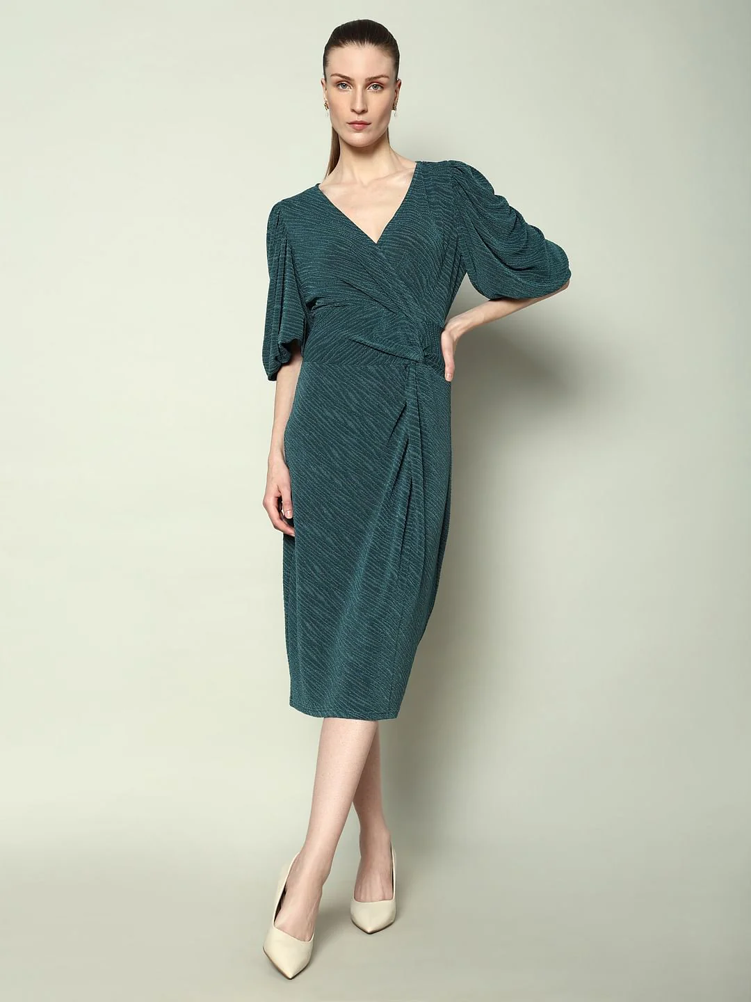 Marquee Green Lurex Bodycon Midi Dress - Image 2