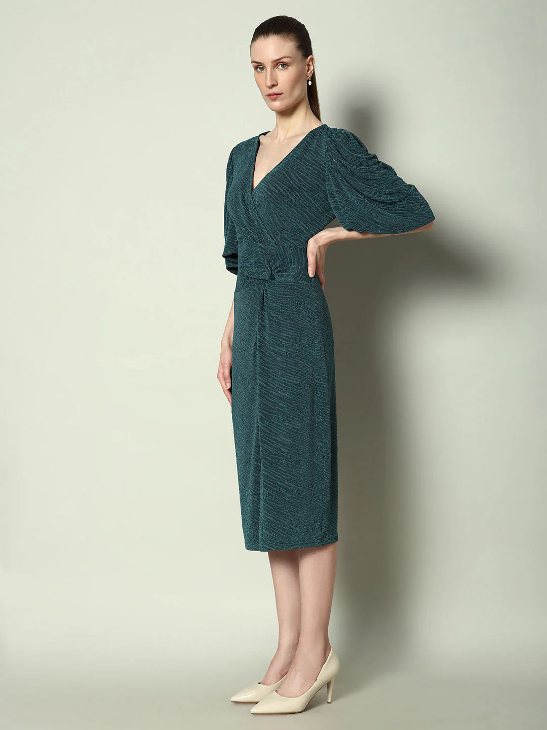 Marquee Green Lurex Bodycon Midi Dress - Image 3
