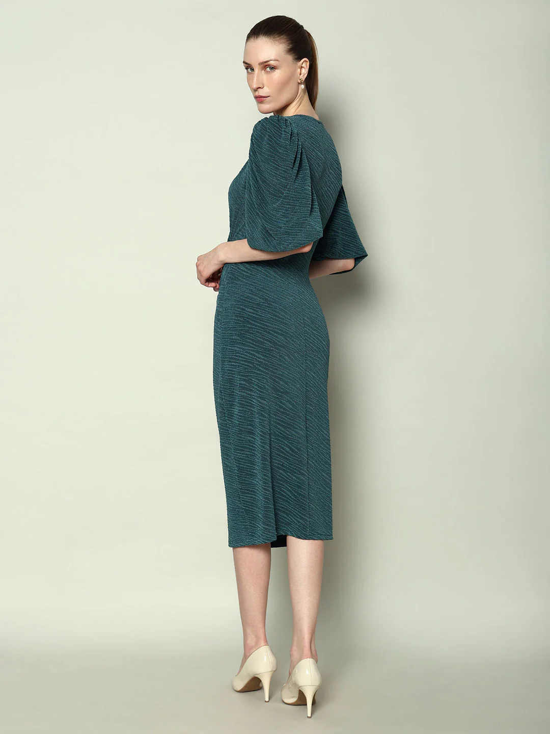 Marquee Green Lurex Bodycon Midi Dress - Image 4