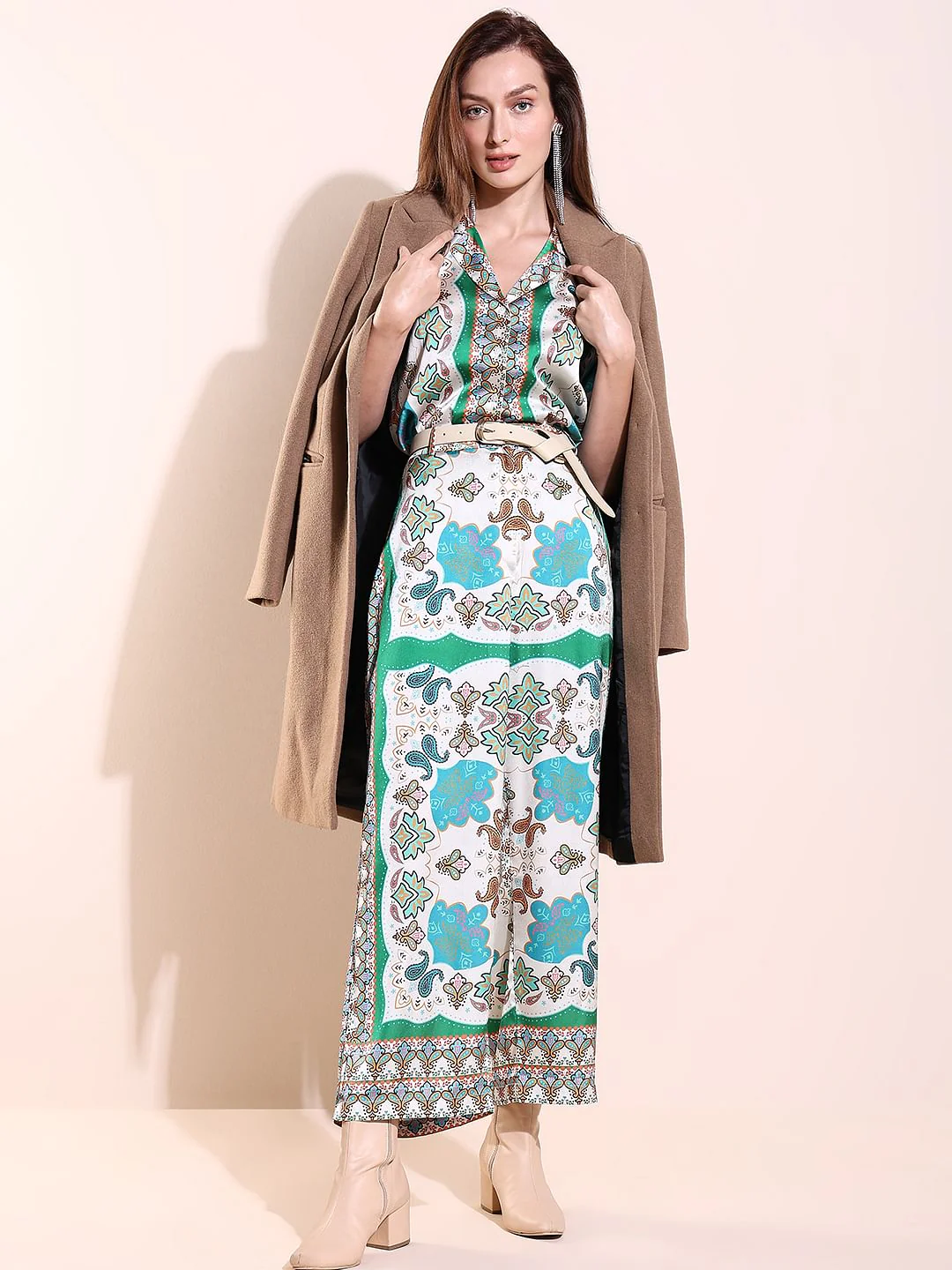 Blue High Rise Abstract Print Pants