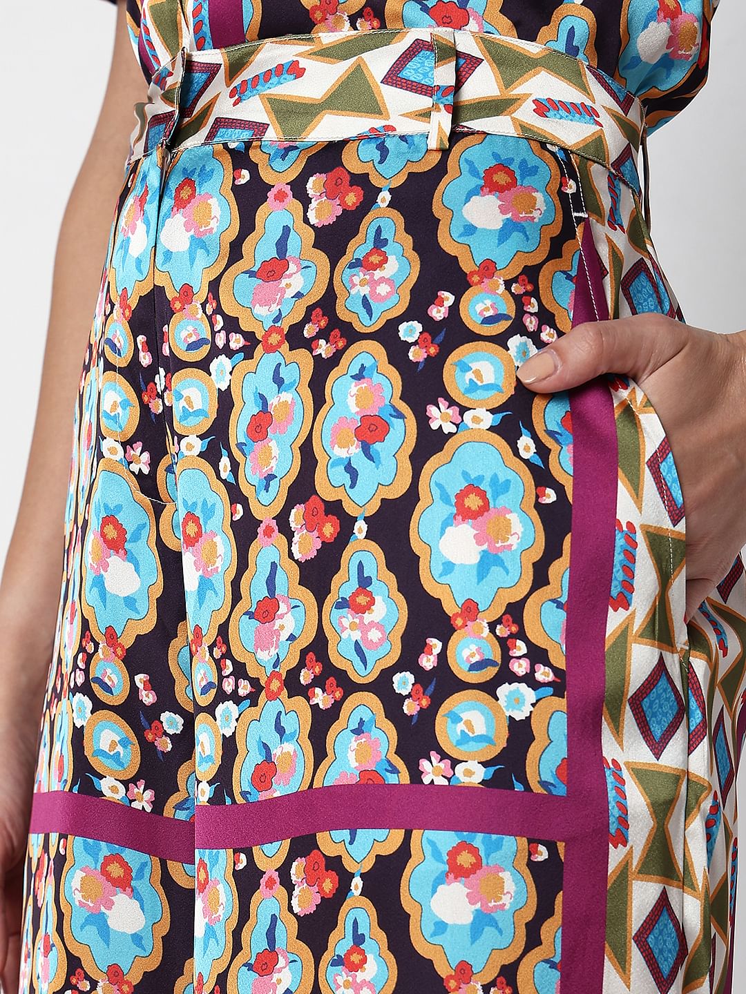 Purple High Rise Abstract Print Pants - Image 6
