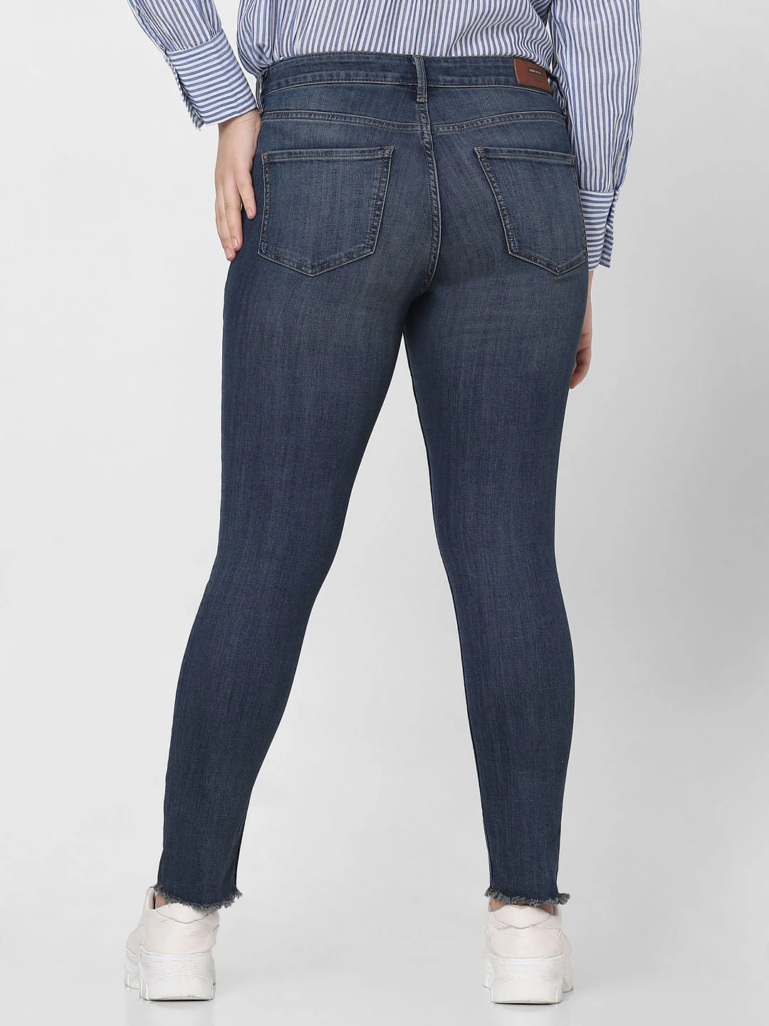 Curve Dark Blue Mid Rise Distressed Skinny Jeans - Image 4