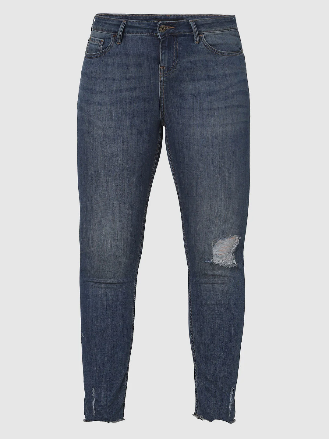 Curve Dark Blue Mid Rise Distressed Skinny Jeans - Image 7