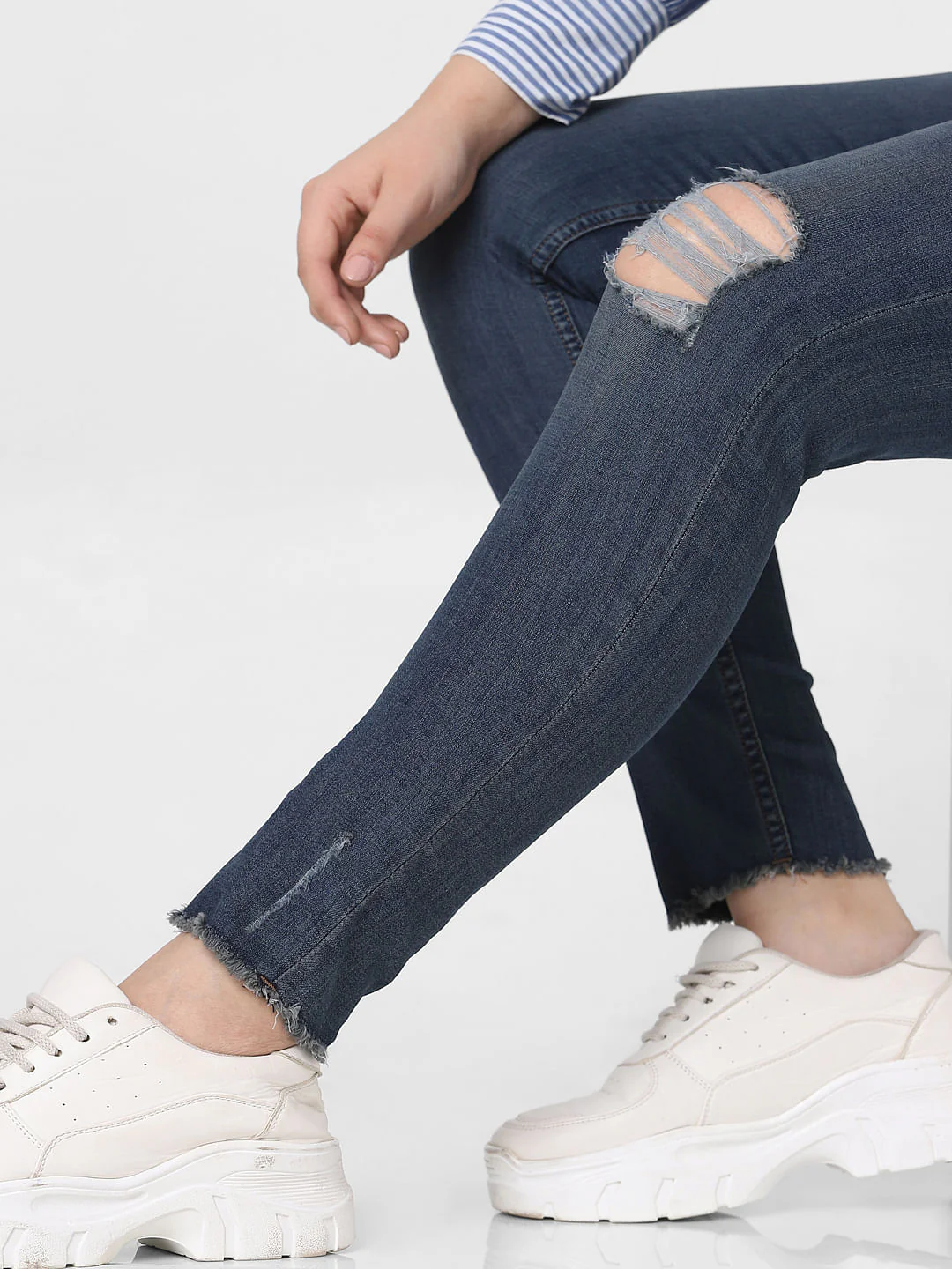 Curve Dark Blue Mid Rise Distressed Skinny Jeans - Image 8