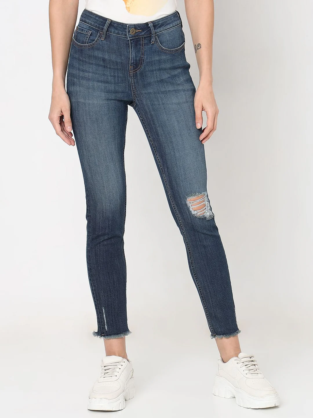 Blue Mid Rise Distressed Wendy Skinny Jeans - Image 2