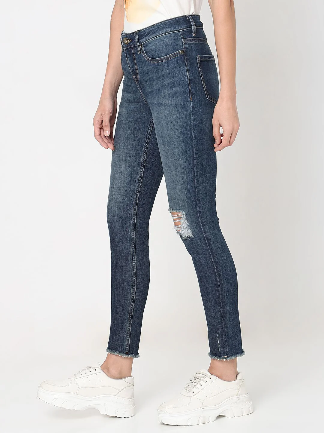 Blue Mid Rise Distressed Wendy Skinny Jeans - Image 3