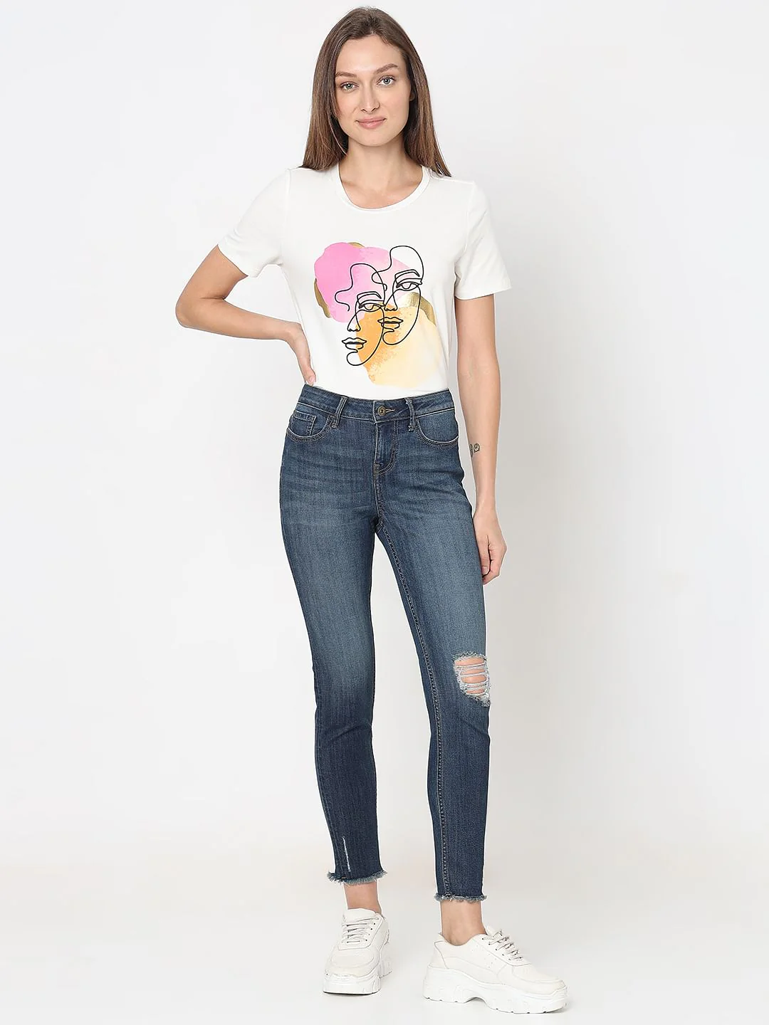 Blue Mid Rise Distressed Wendy Skinny Jeans - Image 5