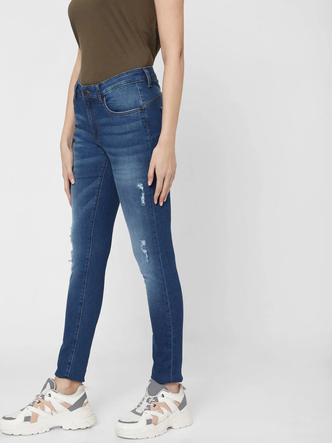 Blue Mid Rise Ripped Pushup Jeans - Image 2