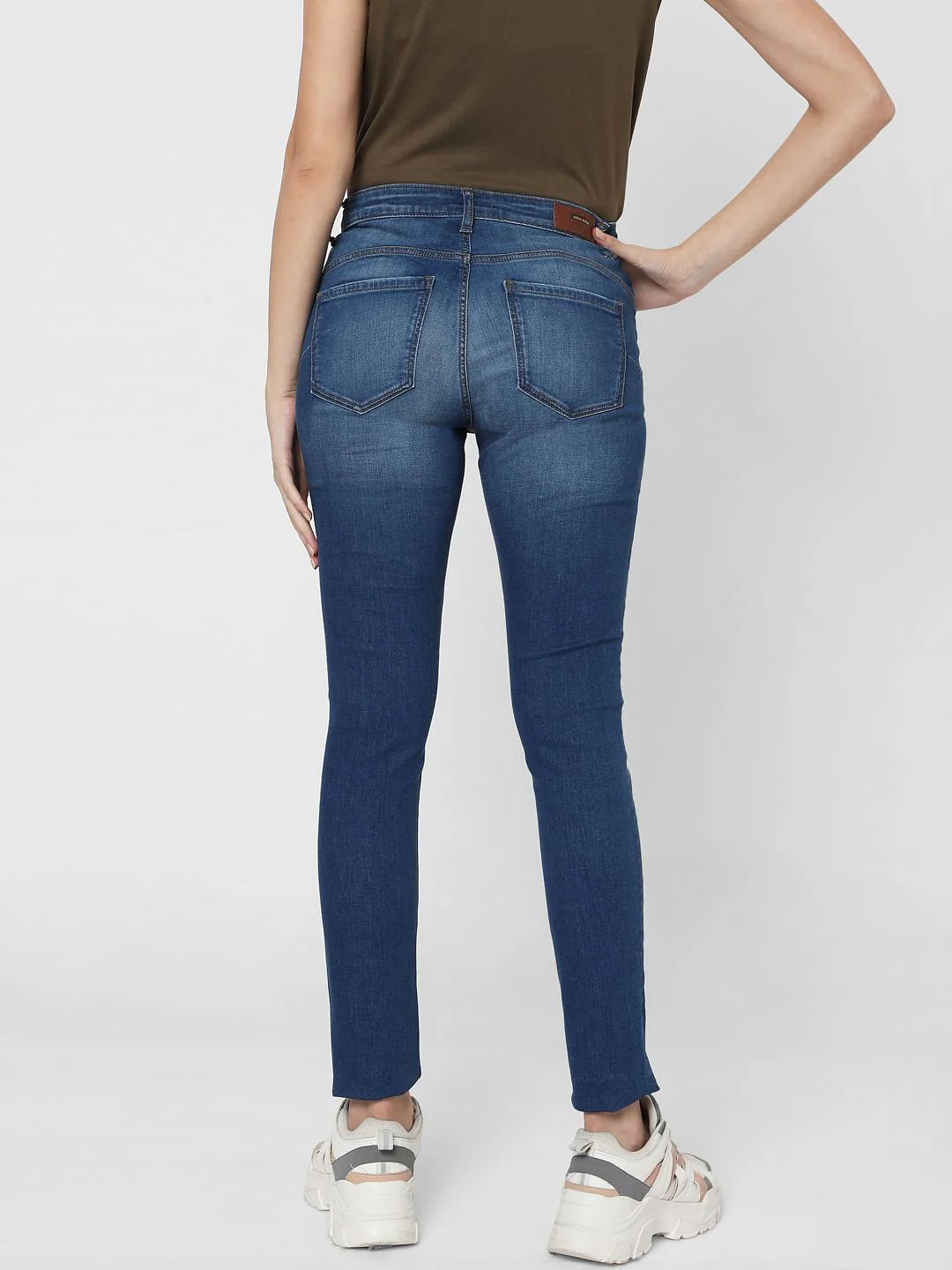Blue Mid Rise Ripped Pushup Jeans - Image 3