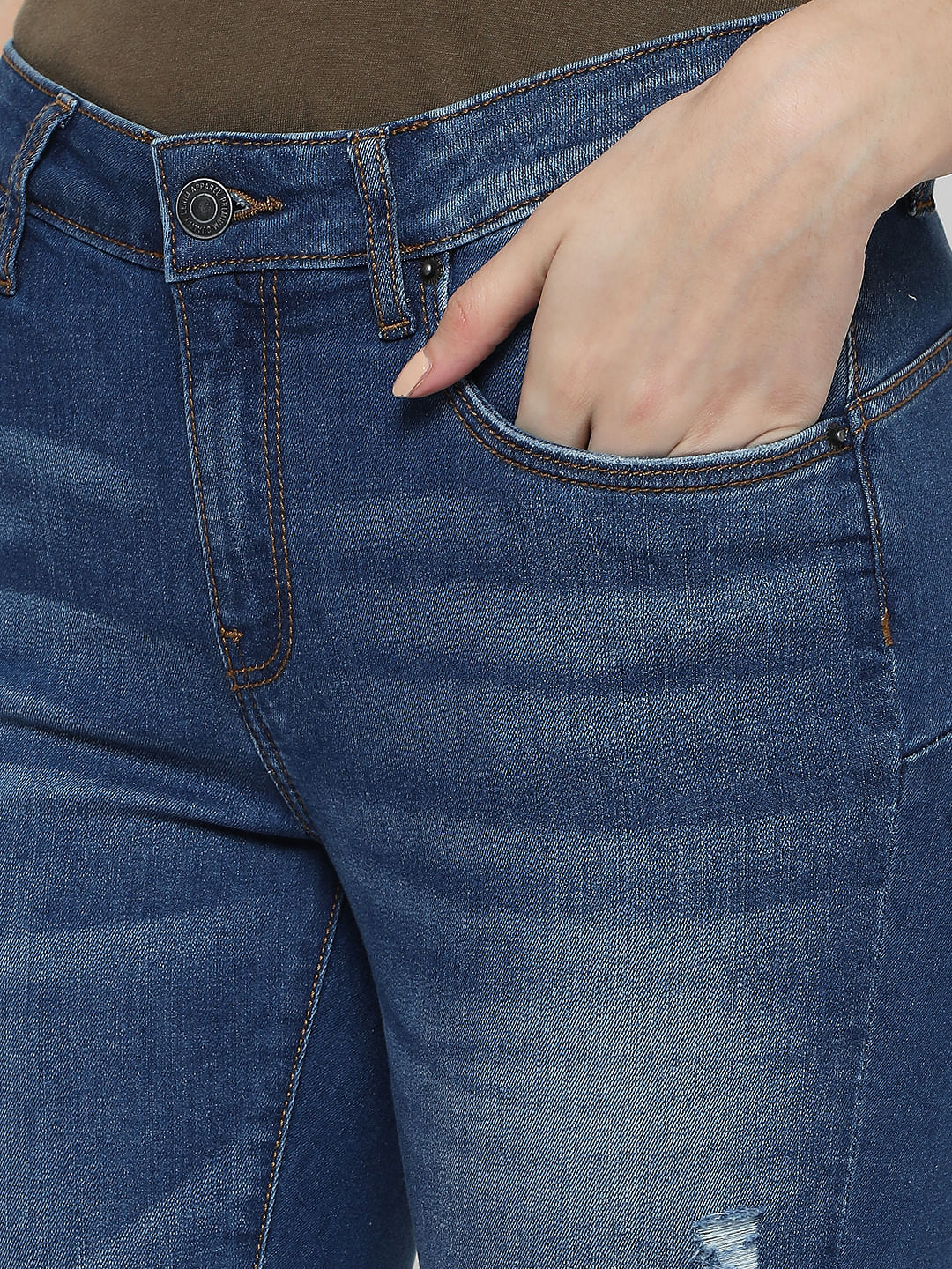 Blue Mid Rise Ripped Pushup Jeans - Image 4