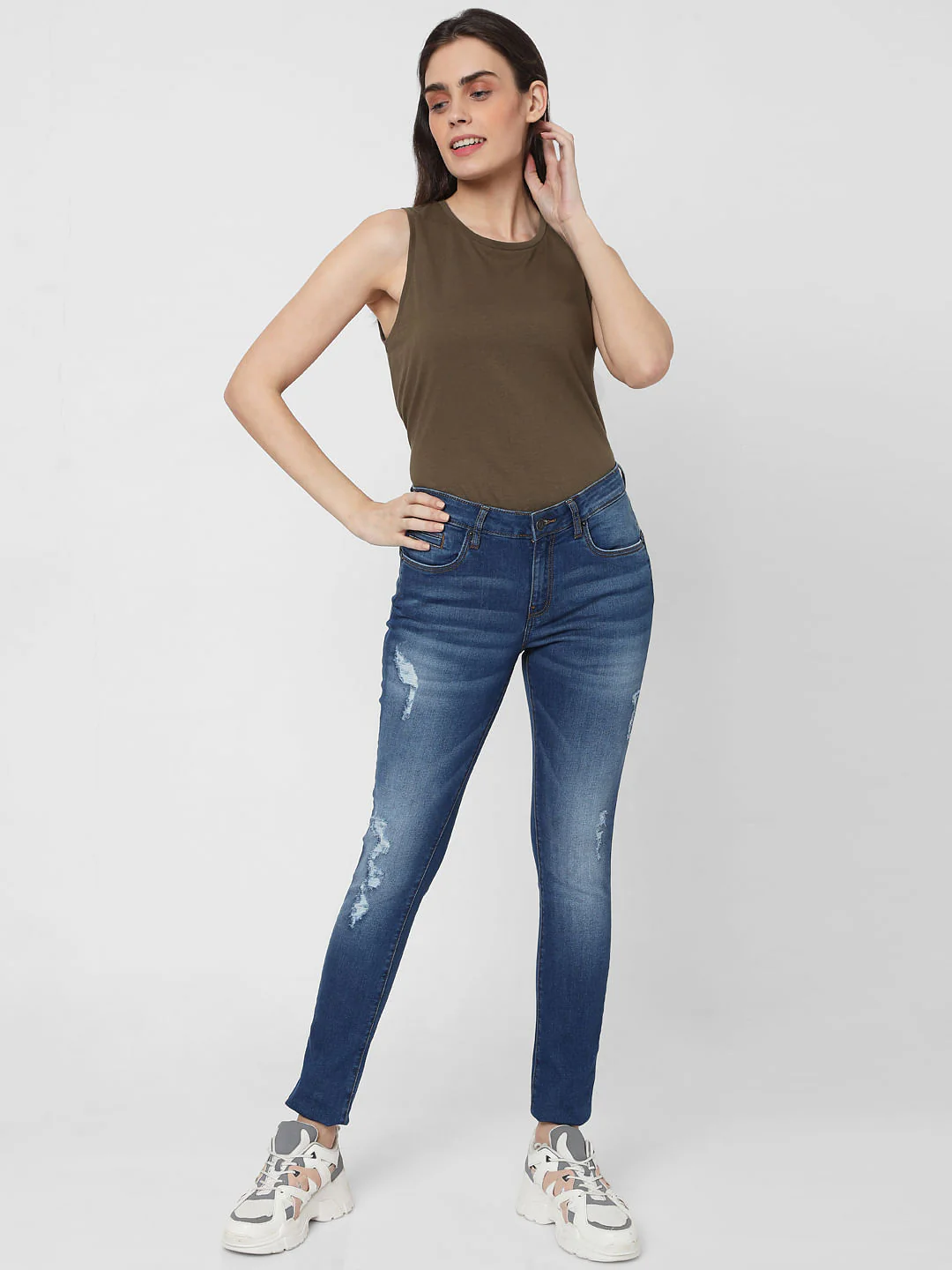 Blue Mid Rise Ripped Pushup Jeans - Image 5