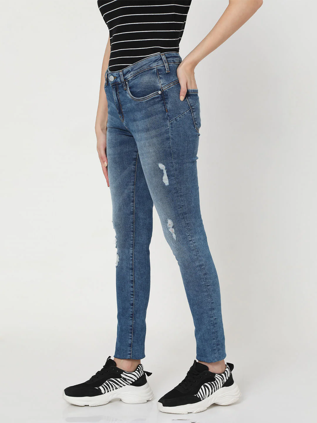 Blue Mid Rise Ripped Pushup Jeans - Image 2