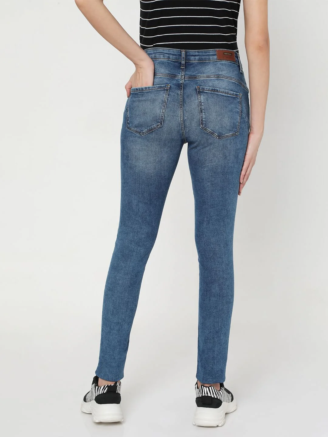 Blue Mid Rise Ripped Pushup Jeans - Image 3