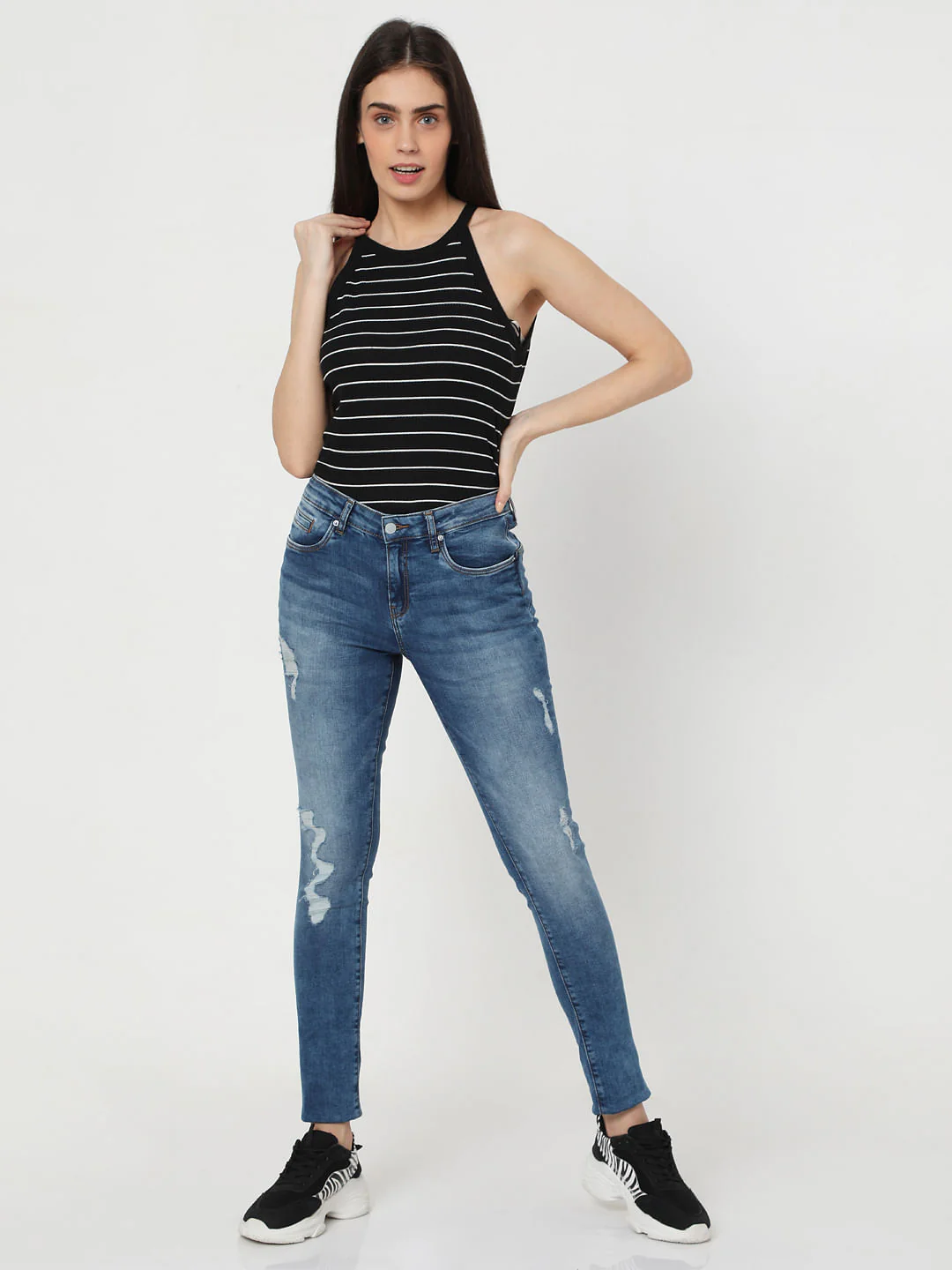 Blue Mid Rise Ripped Pushup Jeans - Image 5