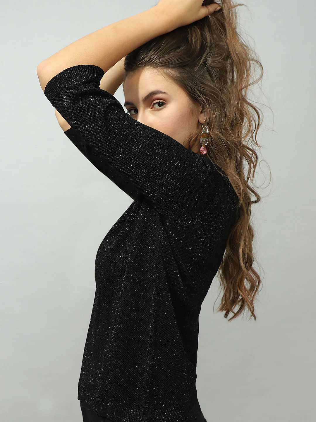 Black Shimmer Knit Top