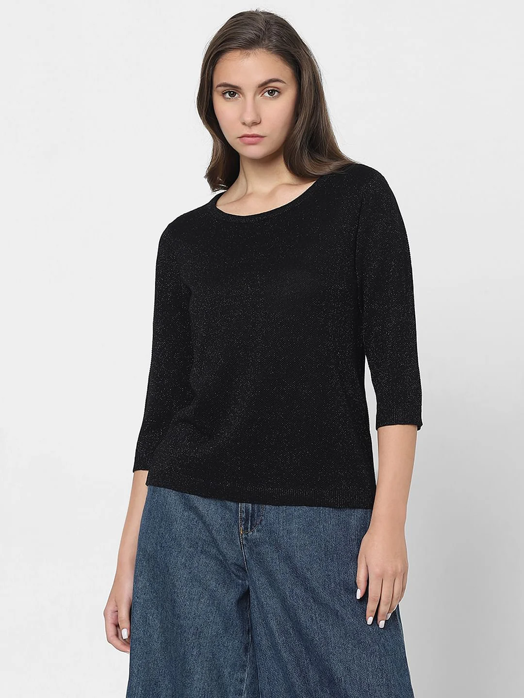 Black Shimmer Knit Top - Image 2