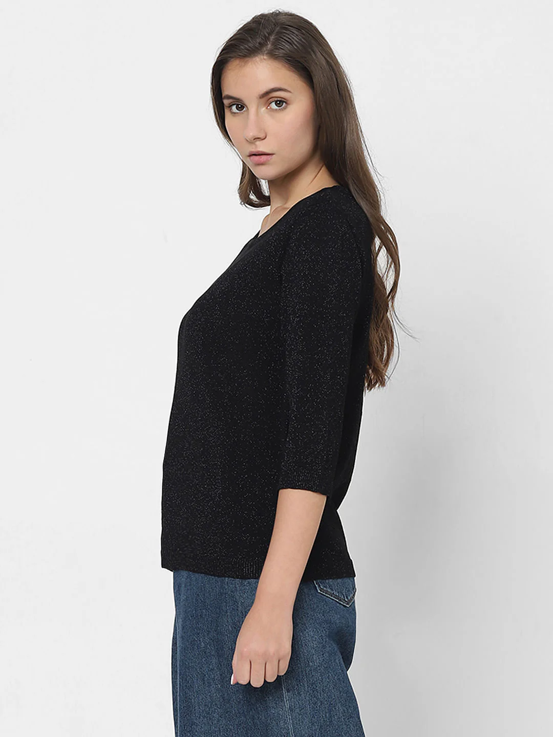 Black Shimmer Knit Top - Image 3
