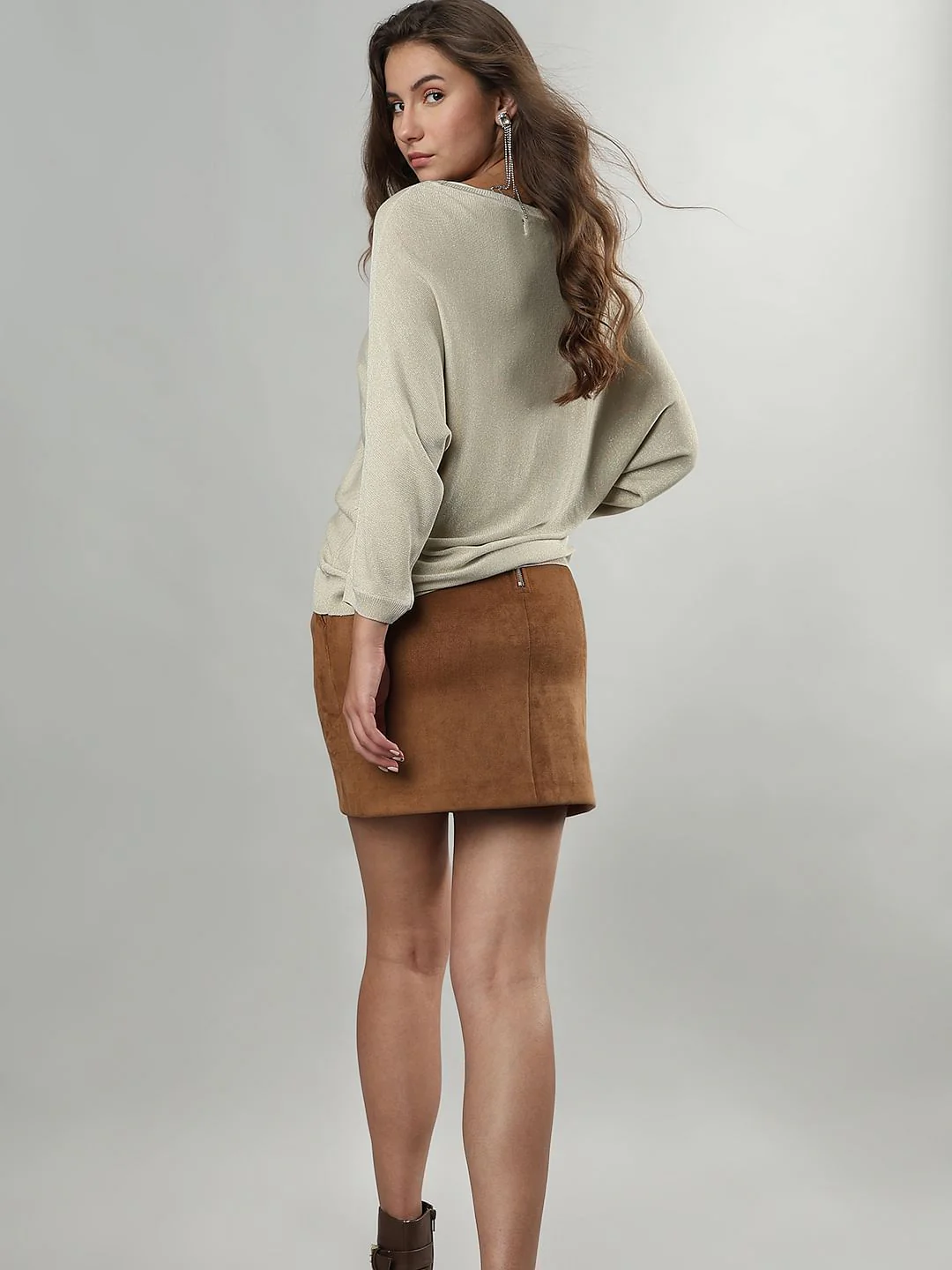 Beige Batwing Sleeves Knit Top