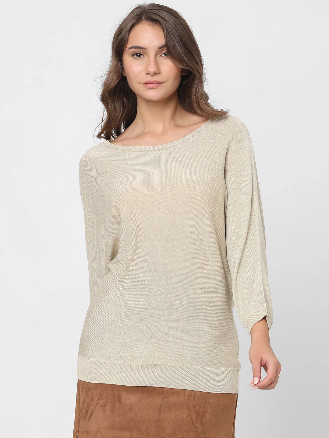 Beige Batwing Sleeves Knit Top - Image 2