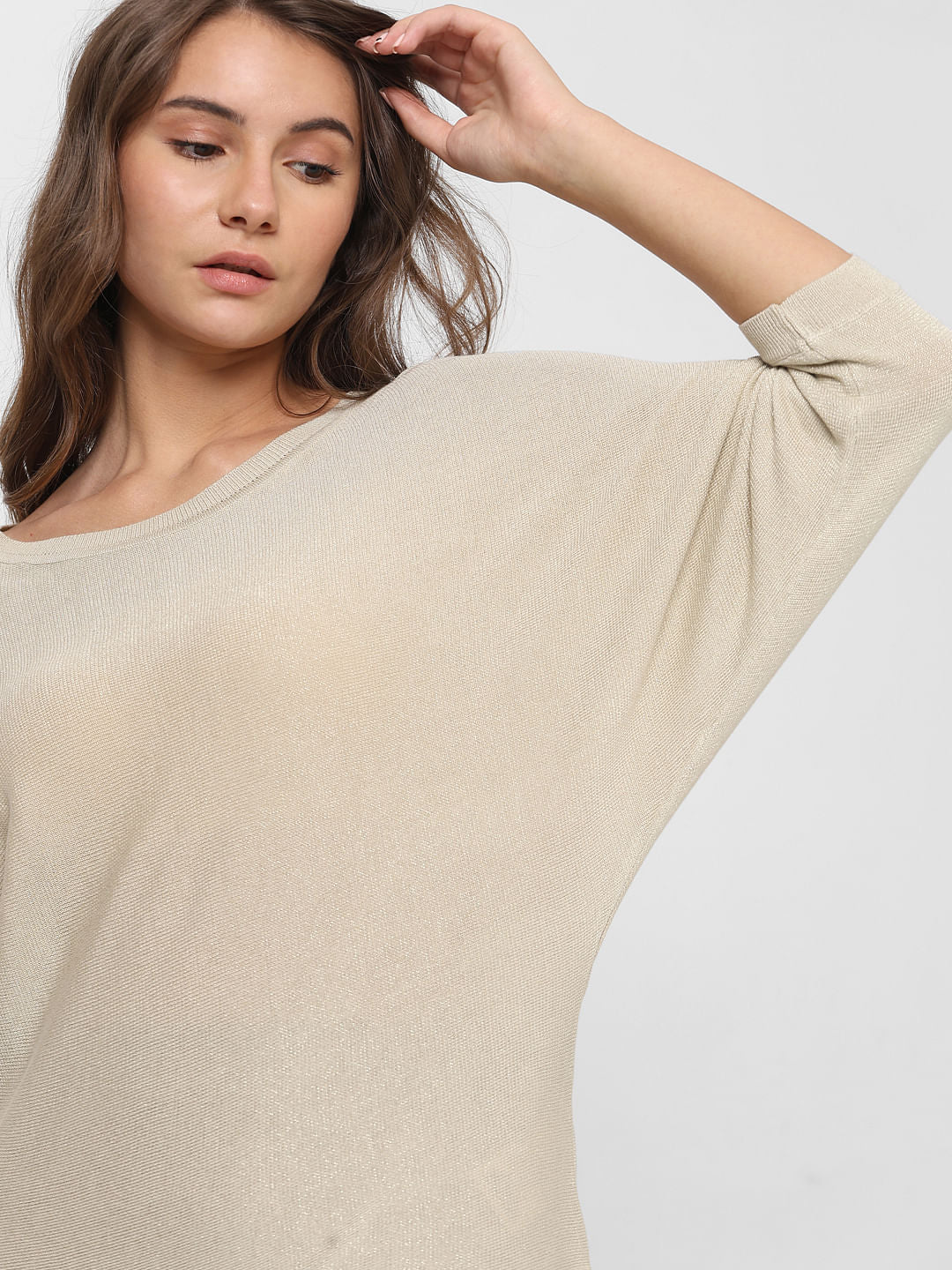 Beige Batwing Sleeves Knit Top - Image 8