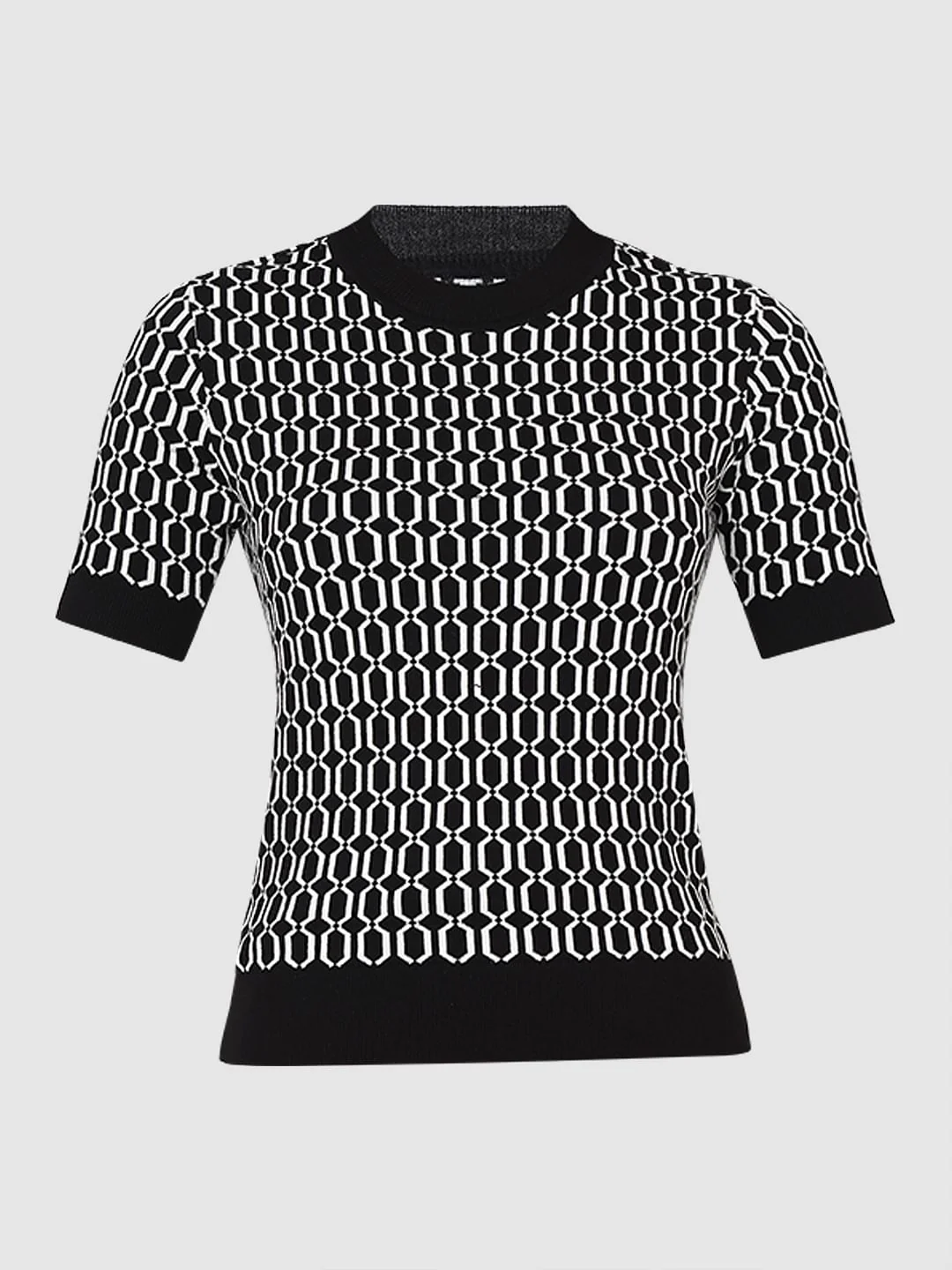 Black Printed Knit Top - Image 7