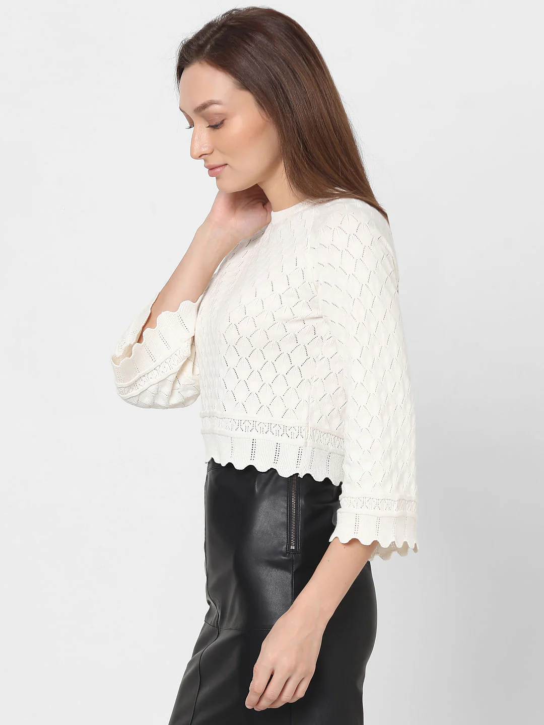 White Pointelle Knit Top - Image 3