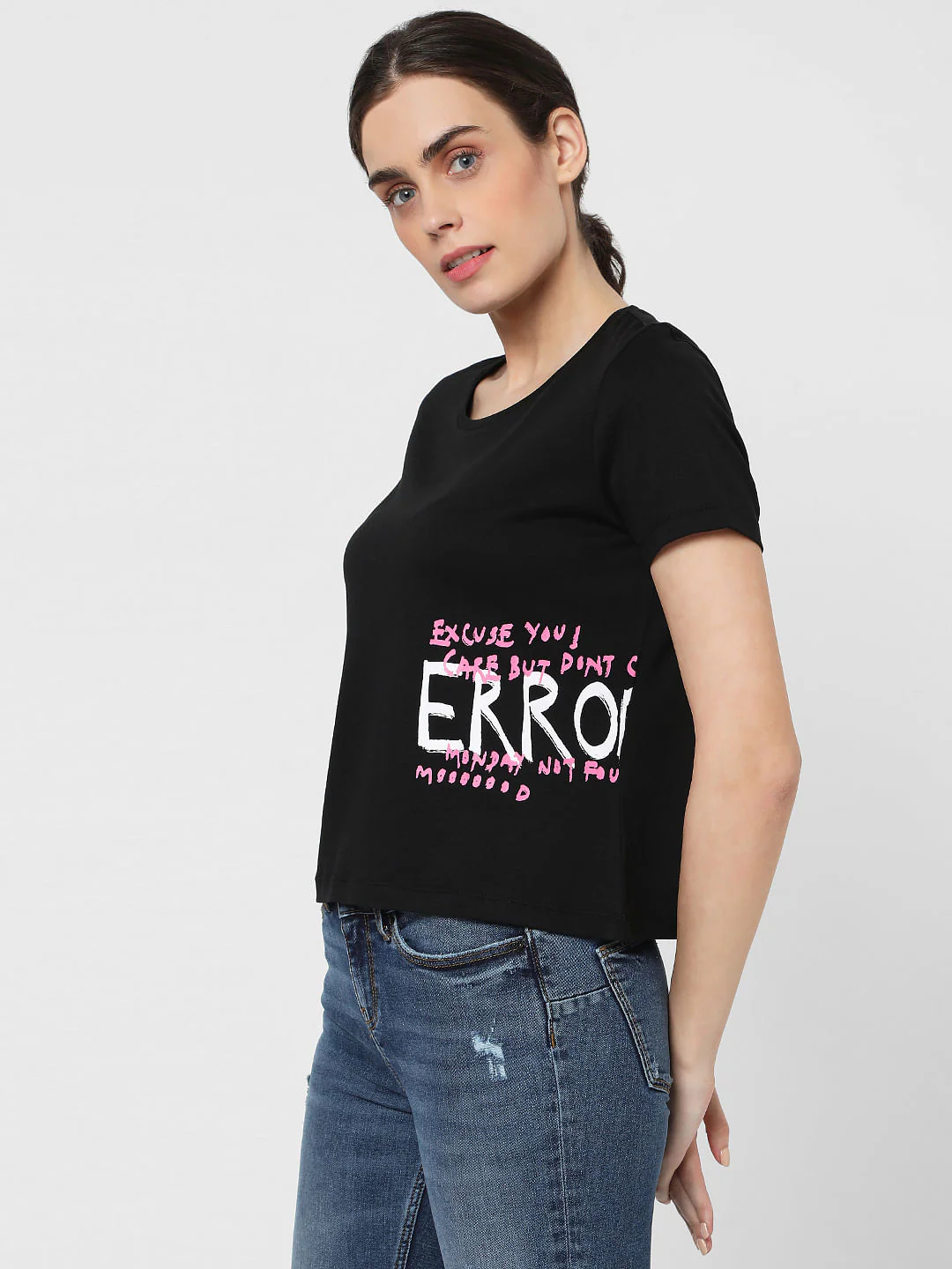 Black Slogan Print T-Shirt - Image 2