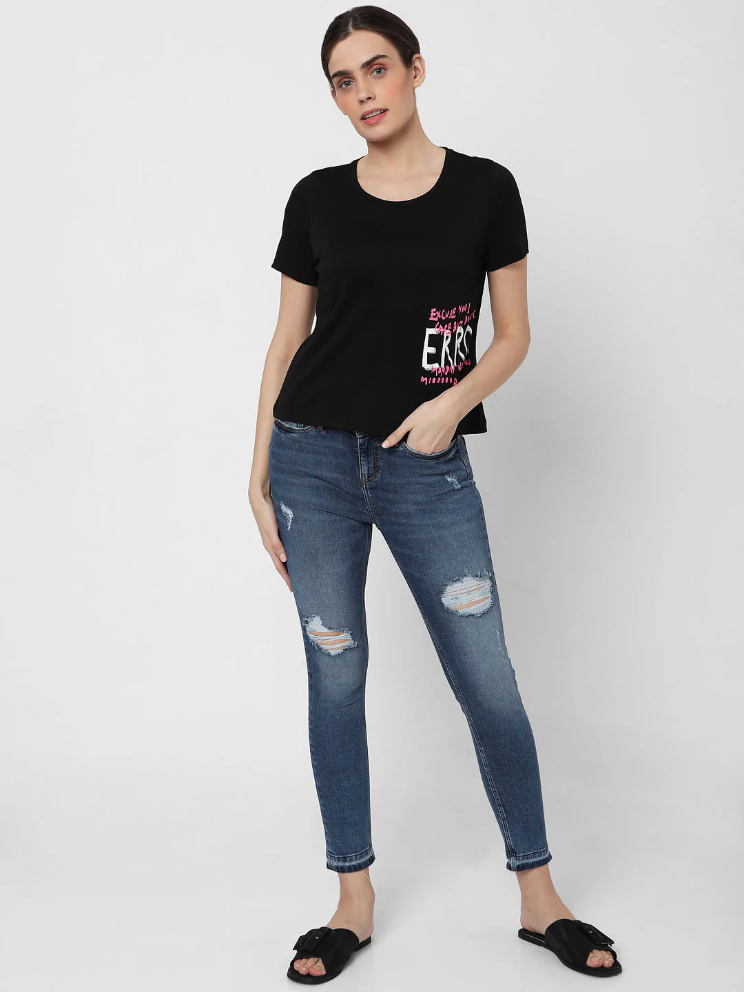 Black Slogan Print T-Shirt - Image 4
