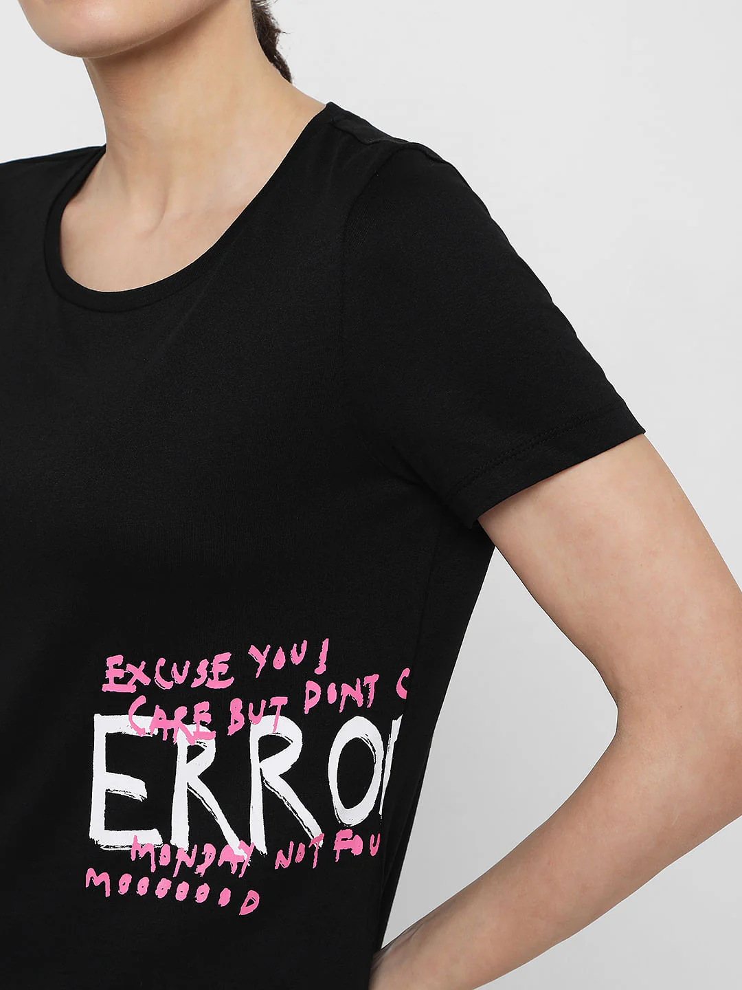 Black Slogan Print T-Shirt - Image 5