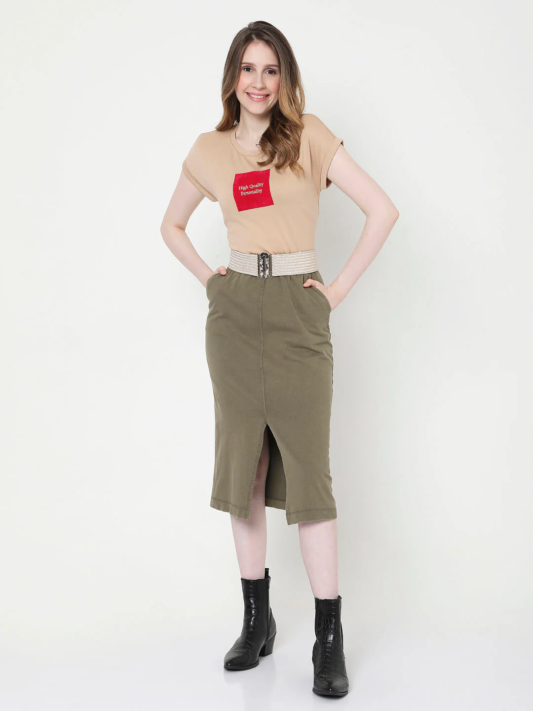 Beige Slogan Print T-Shirt