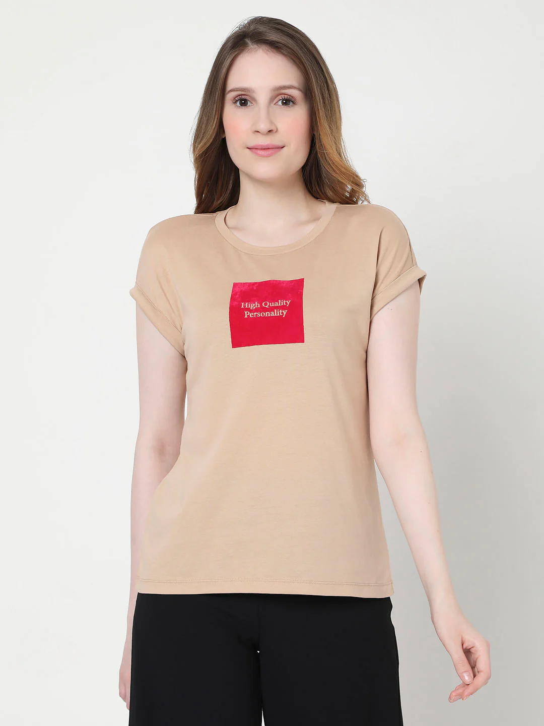 Beige Slogan Print T-Shirt - Image 2