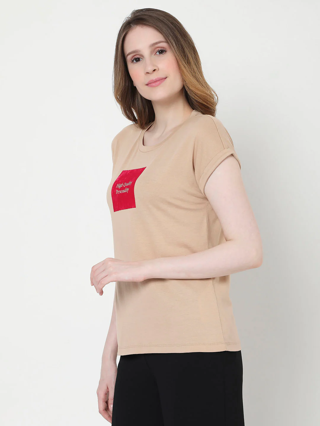 Beige Slogan Print T-Shirt - Image 3