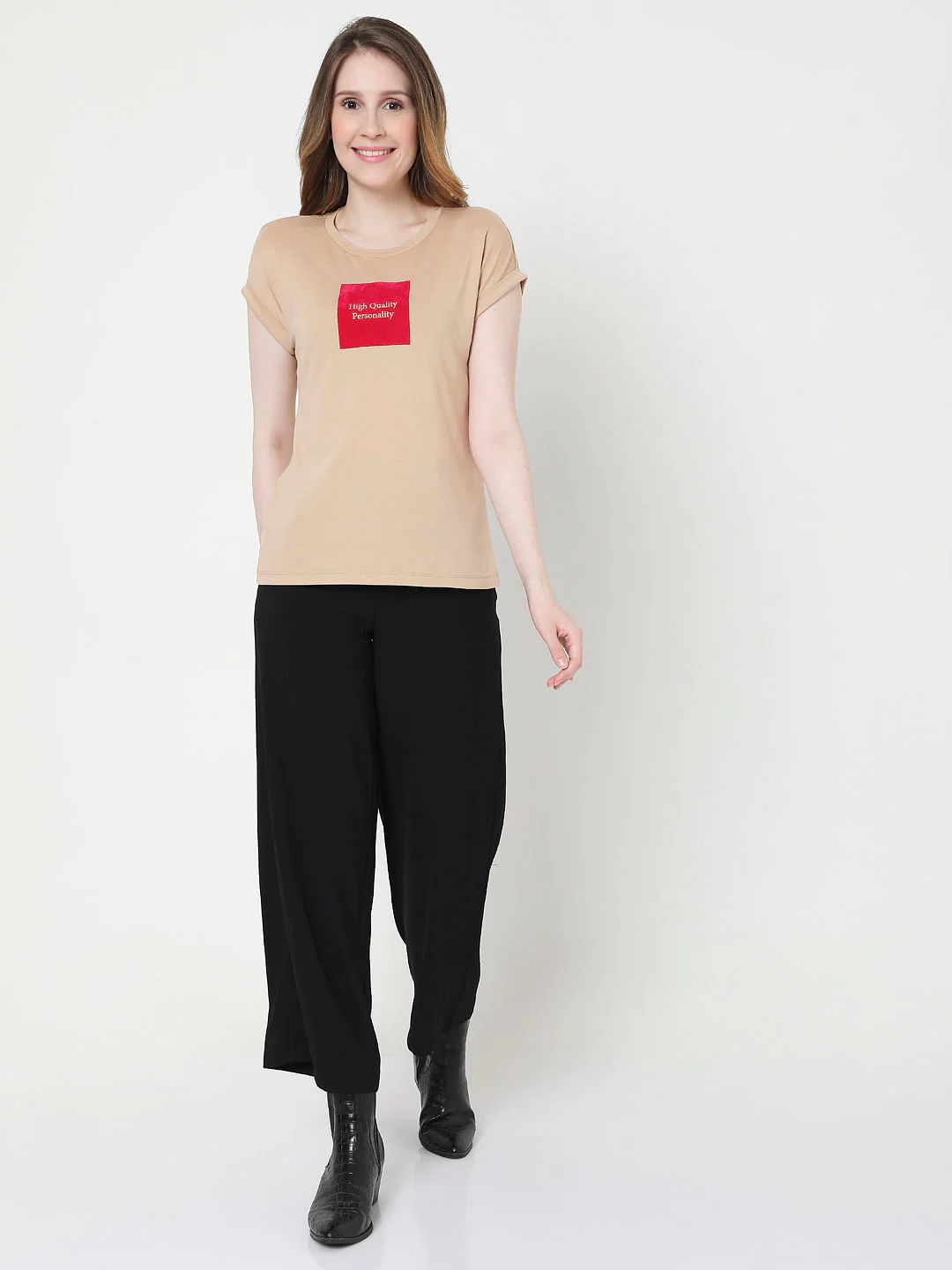 Beige Slogan Print T-Shirt - Image 5