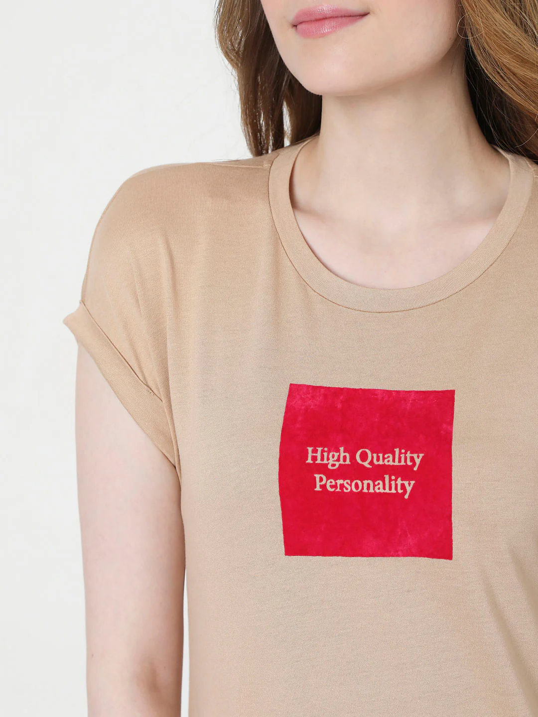 Beige Slogan Print T-Shirt - Image 6