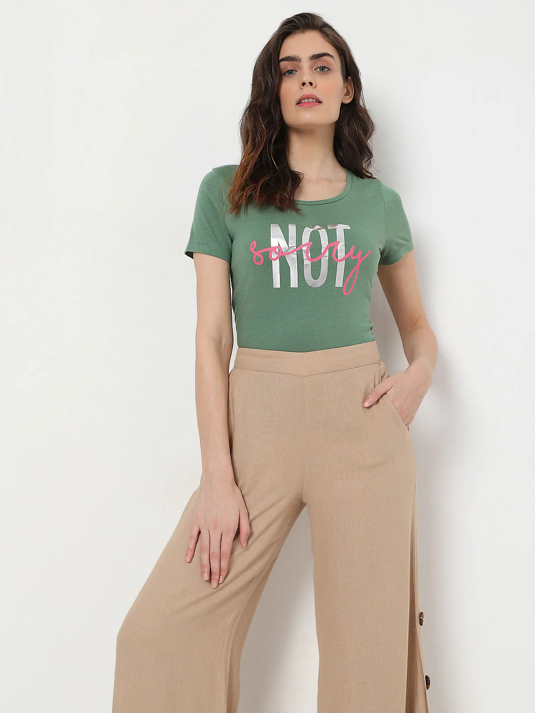 Green Slogan Print T-Shirt