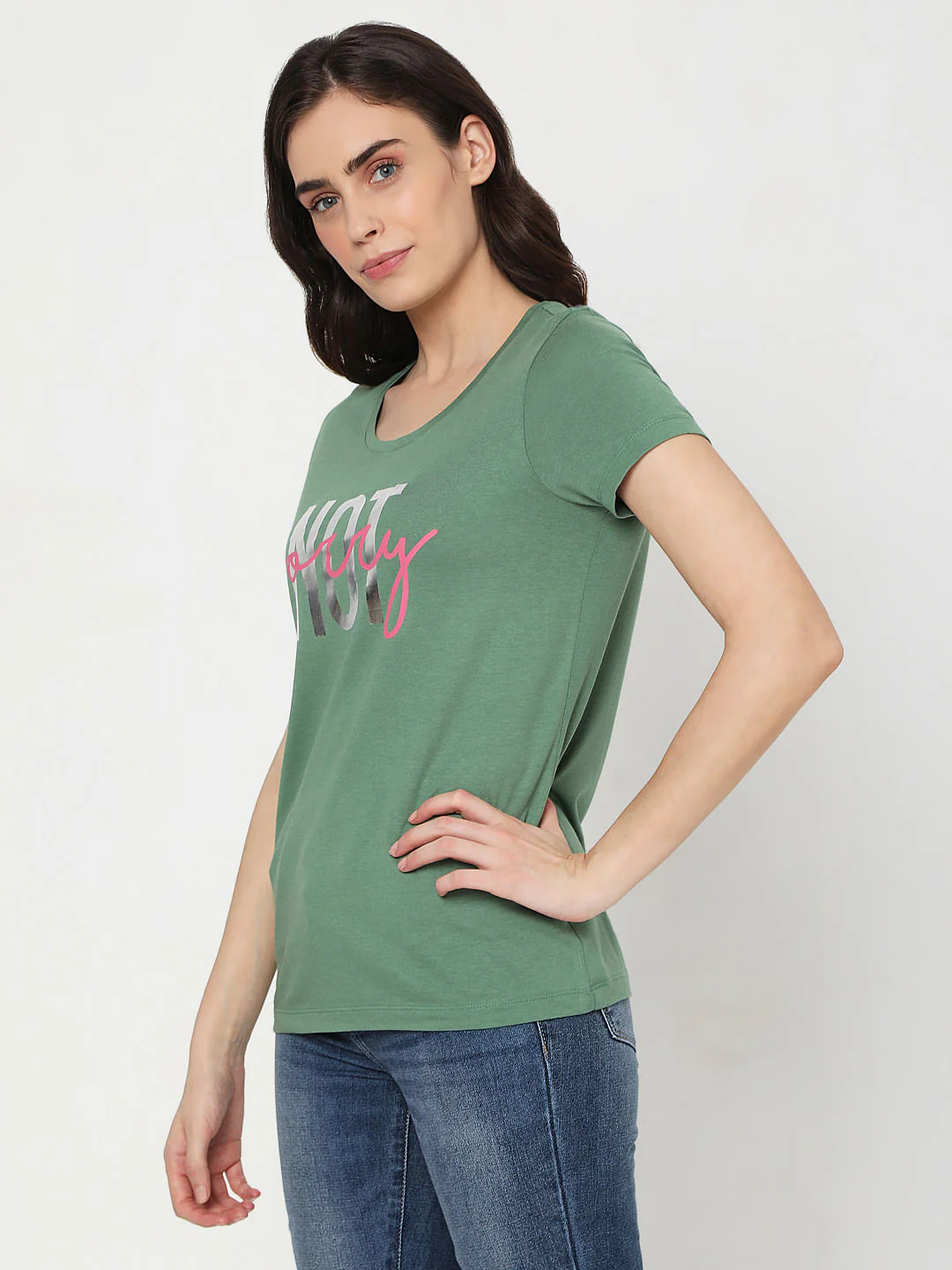 Green Slogan Print T-Shirt - Image 2