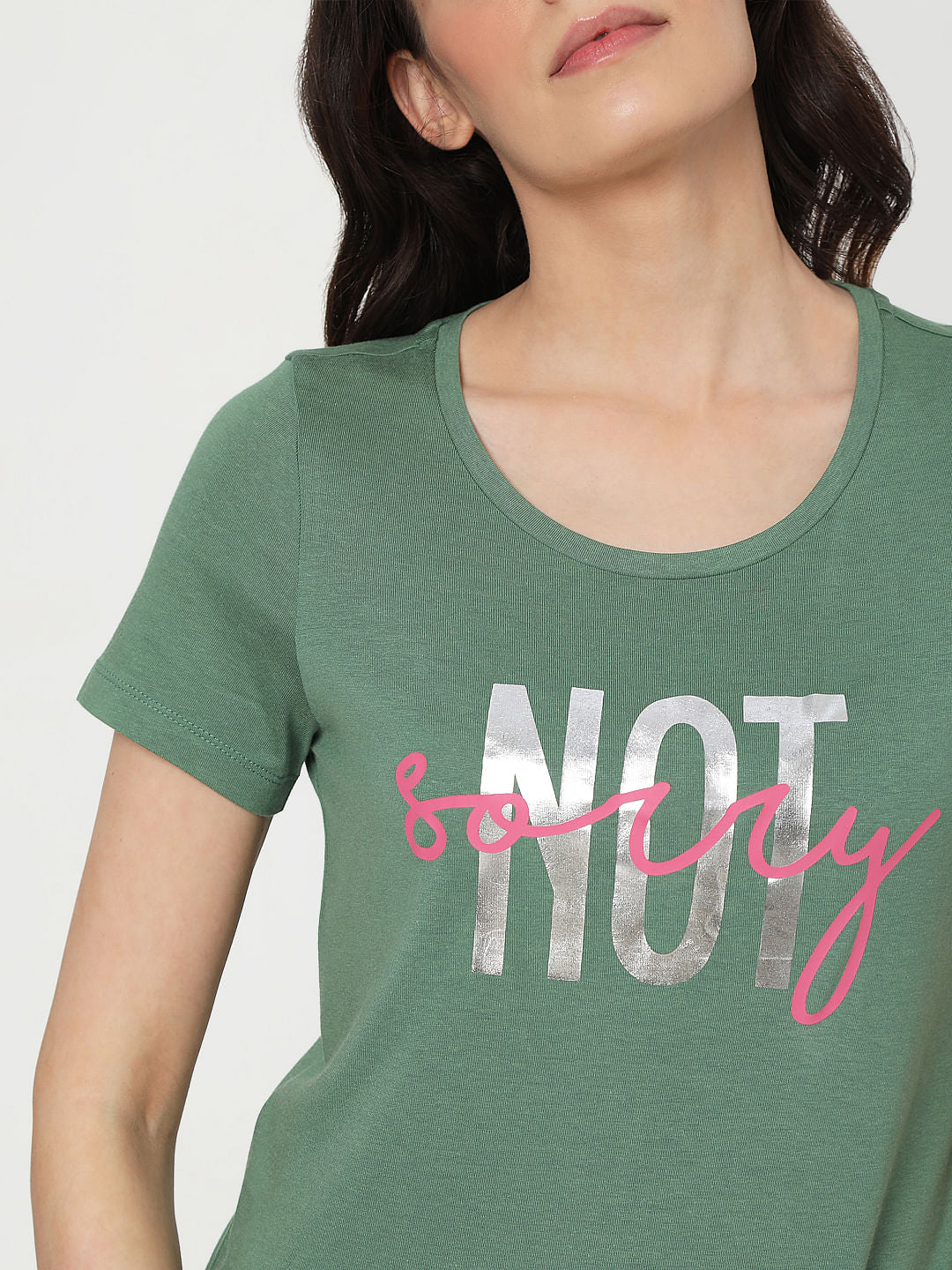 Green Slogan Print T-Shirt - Image 5