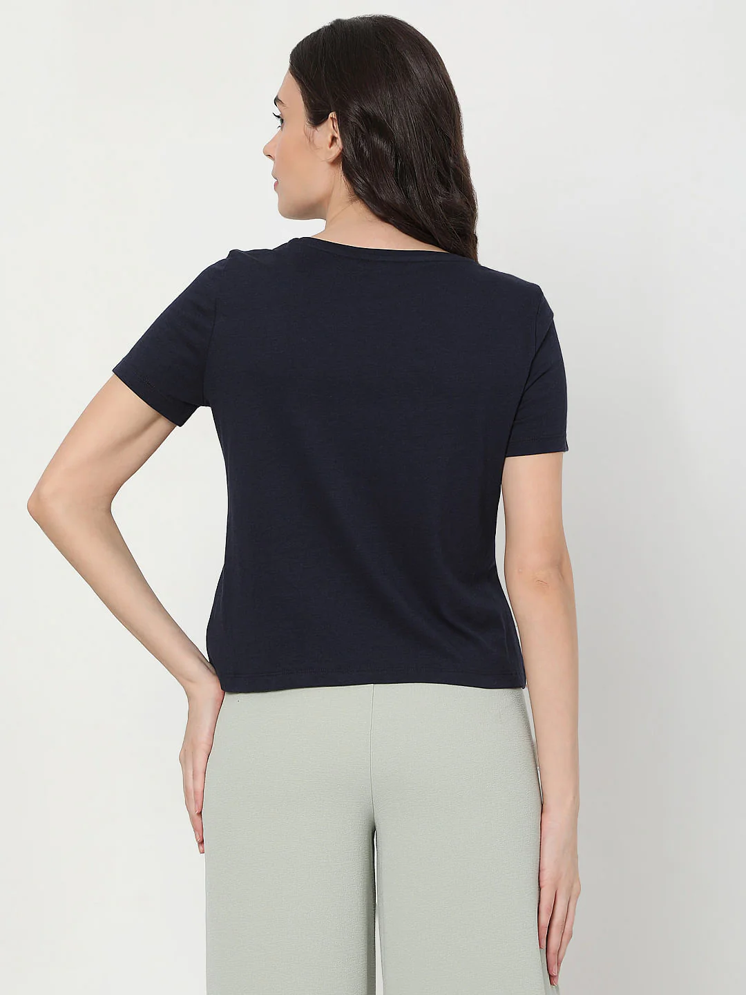Blue Slogan Print Cropped T-Shirt - Image 3