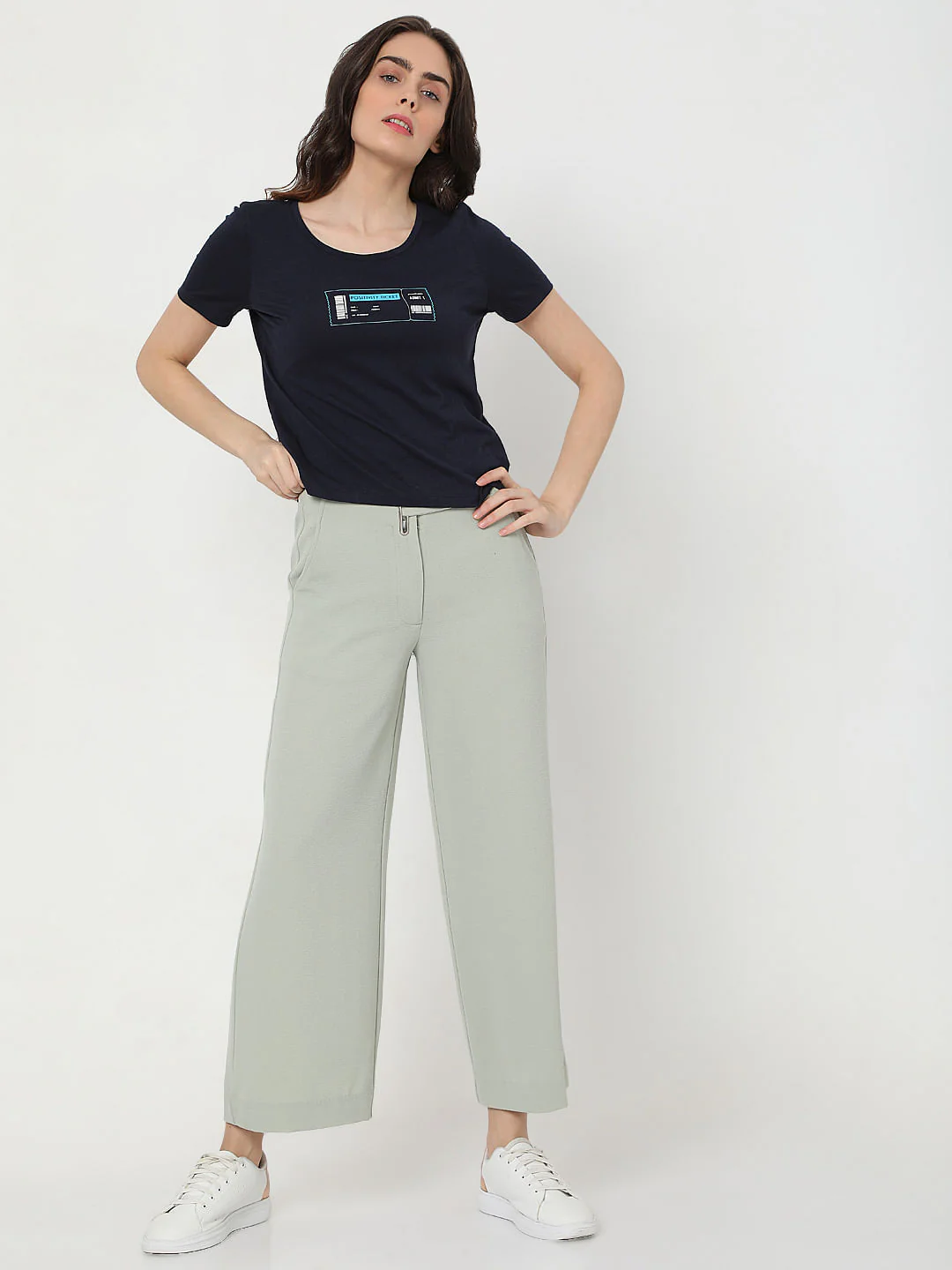 Blue Slogan Print Cropped T-Shirt - Image 4