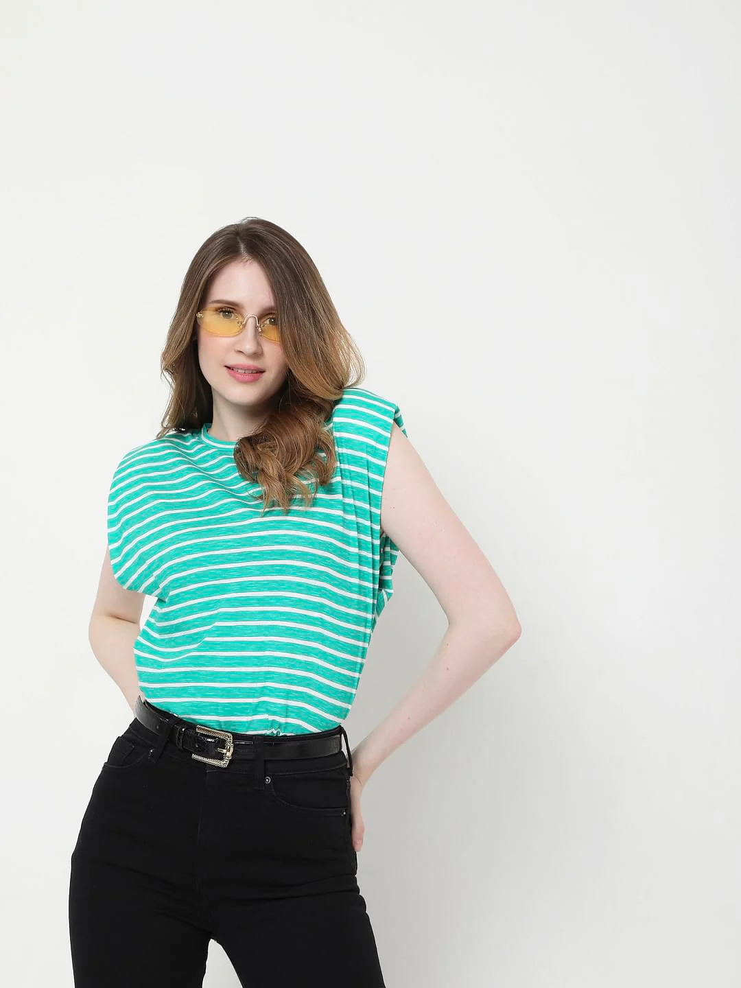 Green Striped Sleeveless T-Shirt
