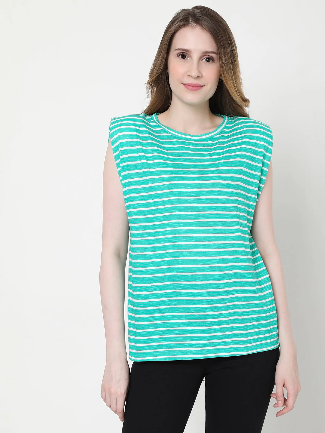 Green Striped Sleeveless T-Shirt - Image 2