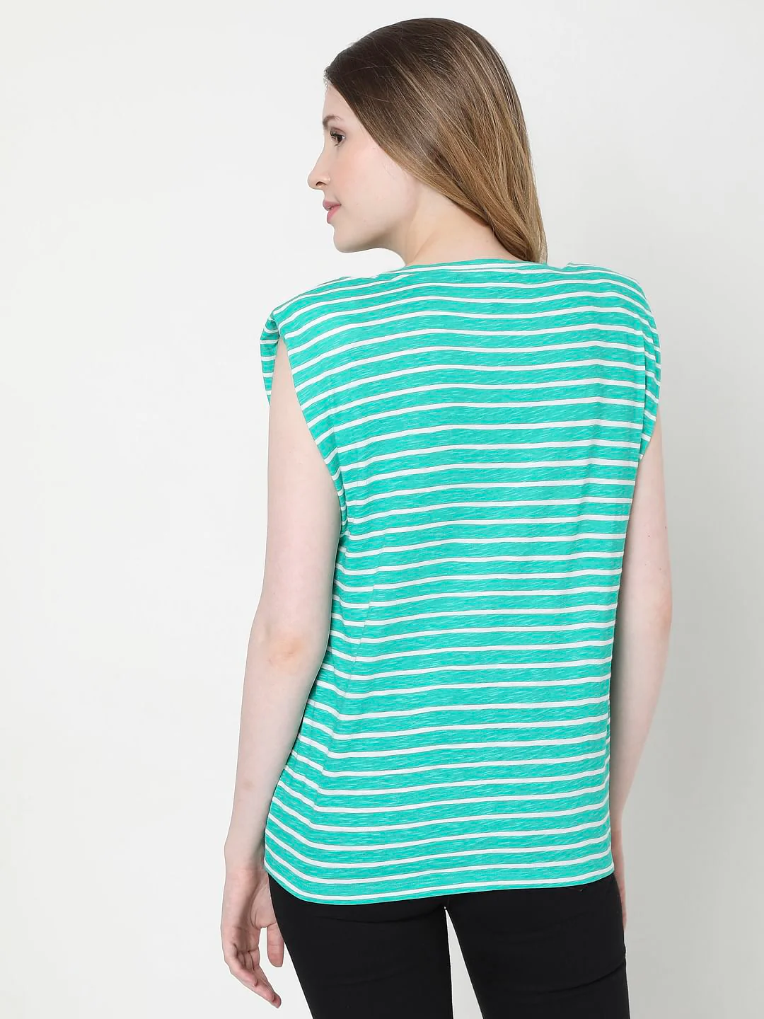 Green Striped Sleeveless T-Shirt - Image 4