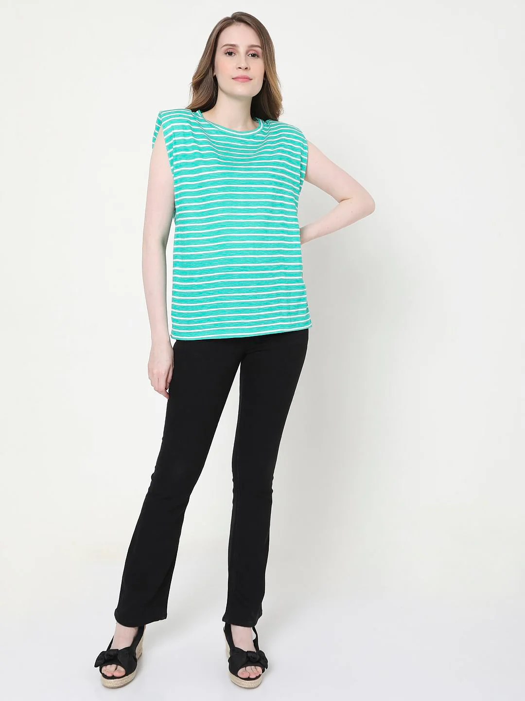 Green Striped Sleeveless T-Shirt - Image 5
